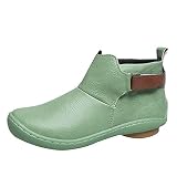 Fishoney Retro-Stiefeletten für Damen, einfarbig, Kunstleder, Patchwork, wasserdicht, runder Zehenbereich, flacher Klettverschluss, Vintage-Stil, lässige Schuhe für den Außenbereich, grün, 36.5 EU