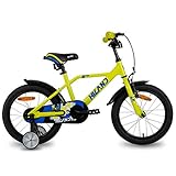 HILAND Adler 16 Zoll Kinderfahrrad für Jungen 4+ Jahre mit Stützrädern, Handbremse und Rücktritt Gelb