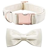 Lionet Paws Hundehalsband mit Fliege - komfortable Seide weiß Hochzeit Hundehalsband mit abnehmbaren Fliege für große Hunde, Hals 40-60