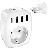 LENCENT Reiseadapter Reisestecker Adapter mit USB-C AC Schuko Steckdosenadapter auf Typ-L Italien Chile Malediven Uruguay Syrien Steck