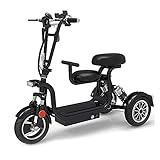 Elektromobil Klappbar, Elektrischer Kompakter 3-Rad-Leichter Tragbarer Dreiradbetriebener Mobiler Rollstuhl-Reiseroller Mit Kindersitz Für Erwachsene Senioren ältere Menschen (Schwarz,48V15AH/75KM)