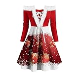 Zegeey Weihnachtskleid Rundhals Spitzenkleid Kurzarm Elegant Retro A-Linie Ballkleid Karneval Swing Kleider Party Kleid Christmas Cartoon Druck Herbst Winter Midik