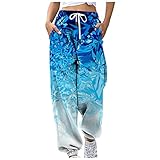 LFYYDS Damen Jogginghose Weihnachten Digitales Drucken Sporthose Leichte Bequeme Weihnachtshosen Lässige Lang Sweathose mit Taschen und Kordelzug Damen Sweatpants Fitnesshose L