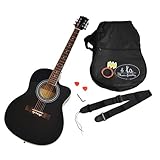 ts-ideen 4/4 Akustik Gitarre Westerngitarre Schwarz Zubehör gepolstete Tasche Gurt E