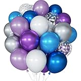 AOLOA Blau Silber Luftballons - 60 Stück 12 Zoll Blau Weiss Lila Metallic Latex Ballons Schneeflocke Konfetti Ballons mit Bändern für Winter Wonderland, Weihnachten, Babyparty, Geburtstag
