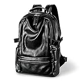 ADIE Retro Unisex Pu. Lederrucksack, Mode wasserdichte Laptop-Tagsack, Vintage Casual Leder Reise, Student, Business, Büro Rucksack (Color : Black, Größe : 15.6inchs)