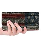 JOCHUAN Einzigartige benutzerdefinierte amerikanische gestreifte flagge auf ziegelsteinmauer frauen trifold brieftasche lange geldbörse kreditkarteninhab
