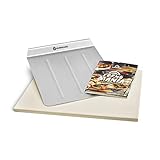 BURNHARD Pizzastein und Pizzaschaufel für Backofen, Gasgrill & Holzkohlegrill aus Cordierit und Edelstahl für Brot, Flammkuchen & Pizza, rechteckig - 38 x 30 x 1,5