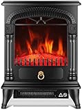 LNHJZ Tragbarer Elektroherd-Heizofen Kamin Elektrofeuer 1800W mit Holzofen 3D-Flammeneffekt und 2 Heizstufen - Tragbarer freistehender R