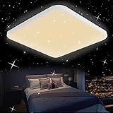 Deckenlampe LED Dimmbar Anten, 1800LM 24W Deckenleuchte mit Fernbedienung 3 Farbtemperaturen Memoryfunktion, Quadratisch Sternenhimmel , für Wohnzimmer Schlafzimmer Kinderzimmer Küche 33x33