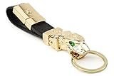dpob Jaguar Metall Auto Schlüsselanhänger, Straußenleder Leder Valet Keychain mit 3 Abnehmbaren Schlüsselanhänger (Gold)