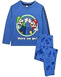 Super Mario Pyjama Luigi Jungen Langarm Kinder Blau T-Shirt & Hose PJ S