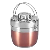 Acouto Bento Lunchbox, Doppellagiger Tragbarer Lebensmittelbehälter aus Edelstahl mit Großem Fassungsvermögen, Grüner Lunchbox mit Trennschicht, Geeignet für Office School Camping und(Roségold)