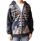 Kapuzenjacke mit Schädel, bedruckt, mit Reißverschluss, glatt, für Damen, lässiges Sweatshirt, langärmlig, Slim Fit mit Kordelzug und modischen Taschen., Schwarz , 38