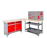 Ondis24 Werkstatt-Set Ecklösung Sparfuchs Basic Plus 180 x 180 x 85cm (H), 2x Werkbank aus Metall, melaminbeschichtete Arbeitsplatte, Problemlöser für Eck