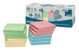 100% Recycling Haftnotizen, pastellmix, 75 x 75mm, zertifiziert mit dem Blauen Engel, 100 Blatt pro Block, 12 Blöcke in Recycling Box verpack