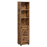 VASAGLE Badezimmerschrank, Hochschrank, Badschrank, 3 offene Fächer, 2 verstellbare Einlegeböden hinter der Tür, Aufbewahrungsschrank, für Badezimmer, Flur, Küche, Wohnzimmer, vintagebraun BBK160X01