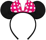 Balinco Haarreifen in schwarz mit Maus Ohren Mouse mit Schleife in pink mit weißen Punkten für Kinder & Erw