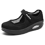 Sandalen Damen Freizeitschuhe Keilabsatz Leicht Walking Schuhe Plateau Turnschuhe Mesh Fitness Sneaker Laufschuhe Sommer Atmungsaktiv Espadrilles EU 41 A-Schwarz-2