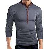 QWERD Herren Langarmshirt Henley Shirt Rundhals mit Knöpfen Langarm T-Shirt Kontrast Farben Herren Henley Shirt Rundhals Langarm Unterzieh T-Shirt Longsleeve Shirt mit Grandad-Ausschnitt M-3XL