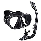 Dorlle Schnorchel Dry Schnorchelset Schnorchelmaske, Premium Erwachsene Schnorchel Tauchset mit Taucherbrille und Anti-Leck Anti-Fog Tauchmaske, Blau, Schwarz (Schwarz)