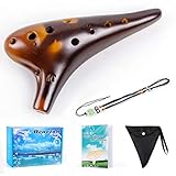 Horse Ocarina 12 Löcher Alt C Keramik mit Tragetasche Notenbuch Gurt (braun)