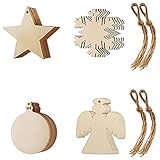 HONGECB Holz Weihnachtsdeko Anhänger, DIY Weihnachtsdekoration, Weihnachtsbaum Deko Holz, DIY Weihnachtsdekoration Holz, Holzengel Sterne Weihnachtskugeln Schneeflocken, 40 Stück