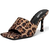 katliu Mules Damen mit Absatz Leder Pantoletten Stiletto Frauen Sandaletten Sandalen Stiletto Heels(004 Leopard, 39 EU)