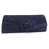 Damara, Damen-Clutch, Satin, Plissee-Blume vorne, Blau - Marineblau - Größe: Larg