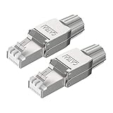 VCELINK RJ45 Stecker Werkzeuglos für Verlegekabel Cat6A Netzwerkstecker Werkzeuglos Feldkonfektionierbarer Geschirmt 10Gbps 500Mhz 2 Stück