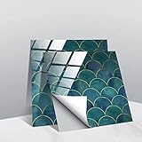 Fliesenaufkleber Smaragd Geometrisch Küchenrückwand Folie 3d Fliesenaufkleber Bad PVC Klebefliesen Wasserdicht Selbstklebende Fliesen Leicht zu Schrubben Klebefliesen Boden10 Stück(10X10cm)