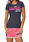 M.Conte Damen T-Shirt Kurzarm T Sweat-Shirt Neon-Pink Lila Grau Blau Rose Rot Grün Schwarz S M L XL Farbe Anthra Blau Größe S