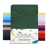 NatureMark 2er Set Kinder Spannbettlaken Jersey, Spannbetttuch 100% Baumwolle, für Babybett und Kinderbett | 70x140 cm - Dunkel grü