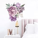Clest F&H Pfingstrosen Blumen Wandaufkleber Wasserdicht PVC Lila Blumen Wandtattoos Abnehmbare Blumen Wanddekor Aufkleber für Wohnzimmer S