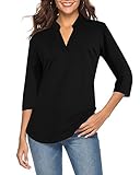 CEASIKERY Damen-Tops mit 3/4 Ärmel und V-Ausschnitt, lässige Tunika, lockere Bluse/Shirt, schwarz 1, XX-Larg