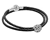 Pandora Damen Leder-Armband Set mit Charm Offene Herzen zauberhafter Armschmuck für Frauen, elegante Geschenkidee, 51521-38 38