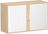 Anstell-Querrollladenschrank, Rolladenschrank Aktenschrank, Büroschrank aus Holz, Oberboden 25 mm, mit Stellfüßen, abschließbar, 1200x425x720, Silber/Buche, Geramöb