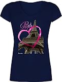 Stadt und City Outfit - I Love Paris - XL - Dunkelblau - Paris t Shirt - XO1525 - Damen T-Shirt mit V