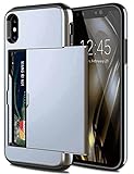 Deluxe Flip Card Slot Holder Handyhülle für iPhone 13 12 Mini 11 Pro XS Max XR X für iPhone 8 7 6S Plus SE 2 2020 5 5S Hülle, Silber, für iPhone SE 2020