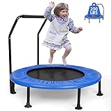 Mini Trampolin für Kinder ø101cm, 4-Falten Klappbar wasserdicht bis 100kg mit Saugnapf-Fußpolster verstellbaren Haltegriffe und Softer gepolsterter Abdeckung, Indoor / Outdoor Fitness Kindertramp