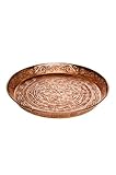 Orientalisches rundes Tablett aus Metall Ferda 40cm groß Kupfer | Marokkanisches Vintage Teetablett mit Rand | Orient Serviertablett Rund Rutschfest | Orientalische Dekoration auf dem gedeckten T