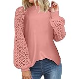 Pianshanzi Tunika Top Damen Langarm Oberteile Löwenzahn Lang Pullover Langarmshirt Lose Bluse T Shirt Damen Sporthemden Spitze Langarm Rundhals Tops Casual Pullover Tunik