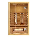 Artsauna Infrarotkabine Kiruna120 - Infrarotsauna Dual-Heizsystem für 2 Personen - LED-Farblicht - Wärmekabine mit großer Glasfront 120x105