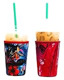 Baxendale Eiskaffee-Hülle für mittelgroße Tassen – 2 Stück – Neopren Eiskaffee-Hülle (2 PK Medium 624-680 ml, Aloha)