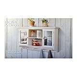 DRULINE Wandschrank Wandgarderobe Wandvitrine zum aufhängen Schränkchen Hängeschrank Badschrank Küchenschrank Landhaus Stil Küchenregal Regal Aufbewahrung mit Tür und Einlegeboden | mit Haken | aus Holz im Shabby-Chic Stil weiß Glas L x H x B 60.5 x 34 x 15