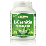 L-Carnitin, 500 mg, hochdosiert, 120 Kapseln, vegan – gewonnen durch Fermentation. OHNE künstliche Zusätze. Ohne Gentechnik