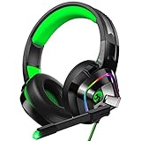 ZIUMIER Z66 Gaming Headset Grün für PS4 PS5 PC Xbox One Laptop, Gamer Kopfhörer mit Noise Cancelling Mikrofon, Buntes RGB Licht, Bass 3.5mm Surround Sound 50MM Treib