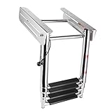 Snufeve6 Bootsleiter, Bootstrailer ausziehbarer Edelstahl mit Halteseil für Schwimmbad für Marine für Yacht für B