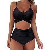 HUALONG Damen Bikini Set Bademode High Waist Print Zweiteiliger Badeanzug Split Badeanzug Strandbikini Konservativer und eleganter Modebadeanzug V-Ausschnitt Sportlich Zweiteiliger Strandbik