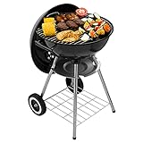 SA Products Kugelgrill – Porzellan-Emaille-Feuerschale & Deckel – Eisen-Holzkohlekocher für Outdoor-Grillen, Camping, Strandausflüge, Steak – Medium, 48 x 44 x 72